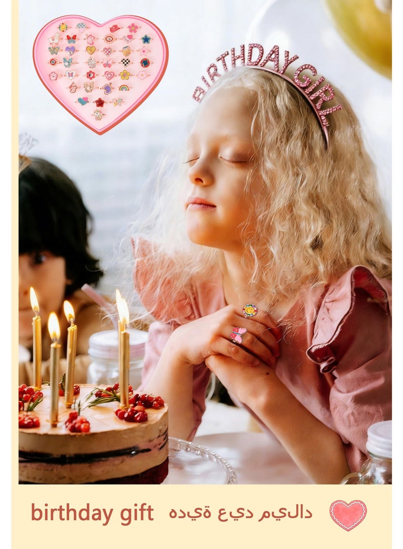 AuliceVerse 36 piece set of little girl rings, suitable for dress up games and Ramadan and birthday gifts for girls aged 3 to 12. The size of the ring mouth can be adjusted and is made of safe and environmentally friendly alloy materials - Image 2